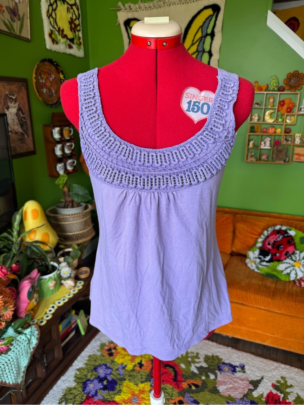 Lavender Crochet Yoke Tank Top - Women